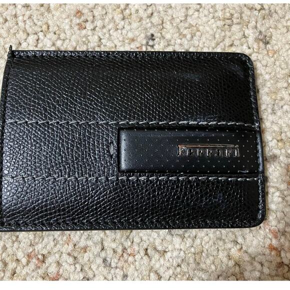 FERRARI SMALL BLACK LEATHER MENS CARD WALLET - Picture 4 of 14